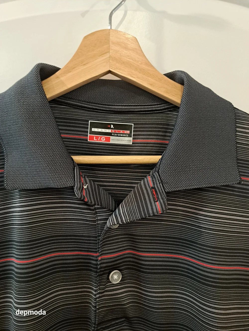 Grand Slam Men's Black Polo with Red Stripe Accents Size L